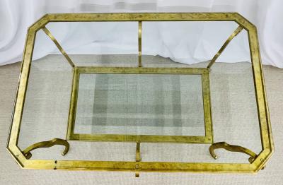 Neoclassical Style Large Gilt Metal Frame Coffee Table Glass Top French