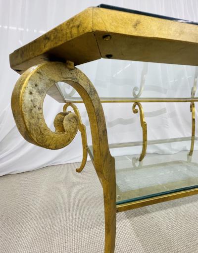Neoclassical Style Large Gilt Metal Frame Coffee Table Glass Top French