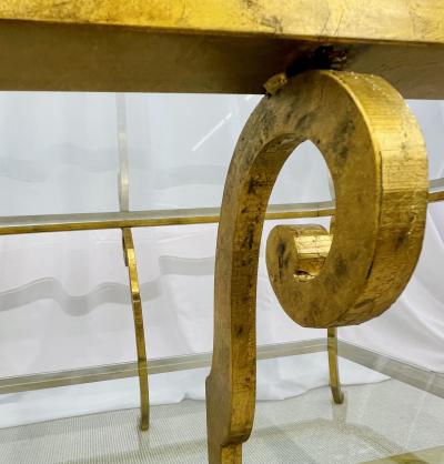 Neoclassical Style Large Gilt Metal Frame Coffee Table Glass Top French