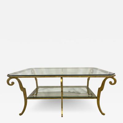 Neoclassical Style Large Gilt Metal Frame Coffee Table Glass Top French