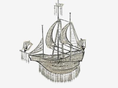 Neoclassical Style Large Sail Boat Chandelier Iron Crystal 2000s