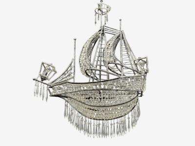 Neoclassical Style Large Sail Boat Chandelier Iron Crystal 2000s