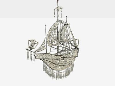 Neoclassical Style Large Sail Boat Chandelier Iron Crystal 2000s