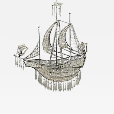 Neoclassical Style Large Sail Boat Chandelier Iron Crystal 2000s