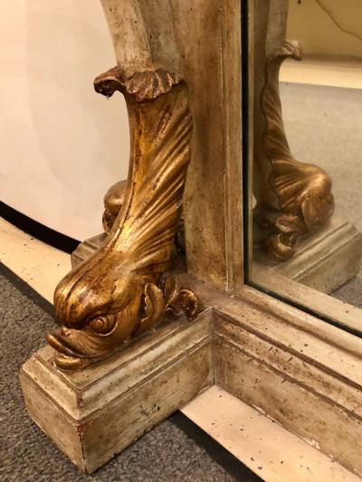 Neoclassical Style Marble Top Bowed Table Mirrored Back Gilded Dolphin Accents