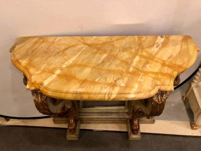 Neoclassical Style Marble Top Bowed Table Mirrored Back Gilded Dolphin Accents