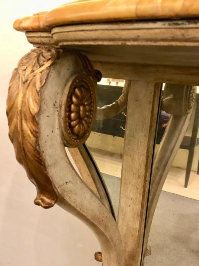 Neoclassical Style Marble Top Bowed Table Mirrored Back Gilded Dolphin Accents