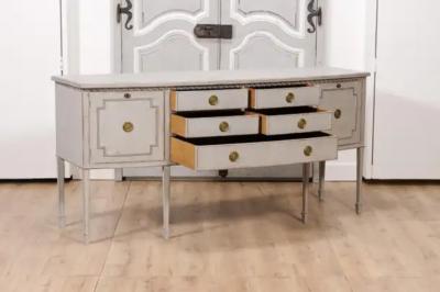 Neoclassical Style Painted Bow Front Sideboard with Two Doors and Five Drawers