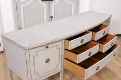 Neoclassical Style Painted Bow Front Sideboard with Two Doors and Five Drawers