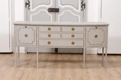 Neoclassical Style Painted Bow Front Sideboard with Two Doors and Five Drawers