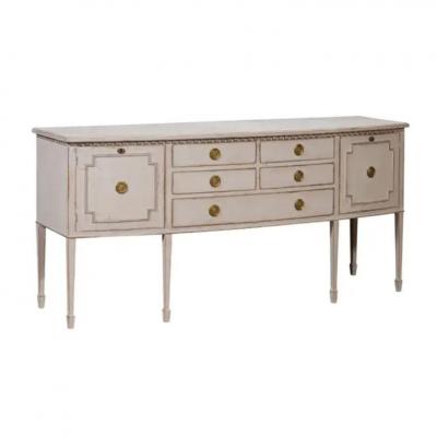 Neoclassical Style Painted Bow Front Sideboard with Two Doors and Five Drawers