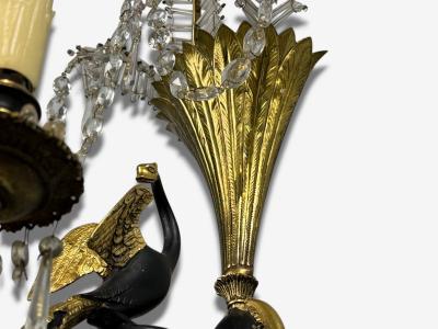 Neoclassical Style Swan Sconces Gilt Metal Crystal France 1930s