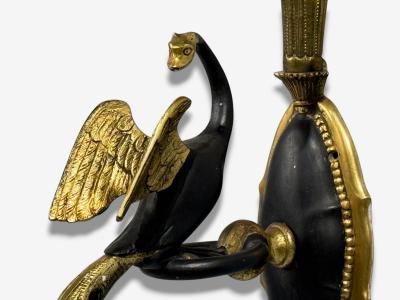 Neoclassical Style Swan Sconces Gilt Metal Crystal France 1930s