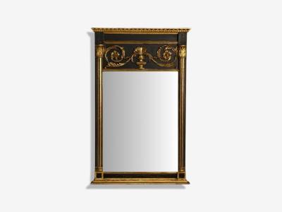 Neoclassical Style Trumeau Mirror Black Painted Wood Giltwood Italy 20th C 