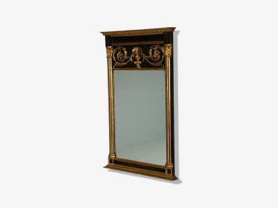 Neoclassical Style Trumeau Mirror Black Painted Wood Giltwood Italy 20th C 