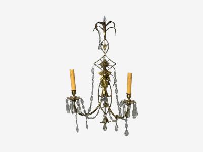 Neoclassical Style Wall Sconces Bronze Crystal France 1950s