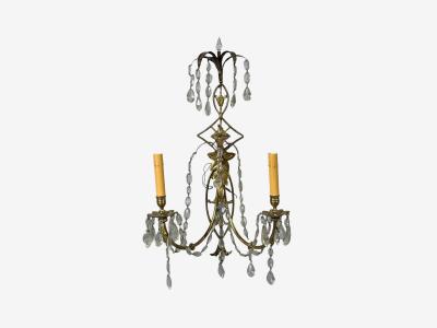 Neoclassical Style Wall Sconces Bronze Crystal France 1950s