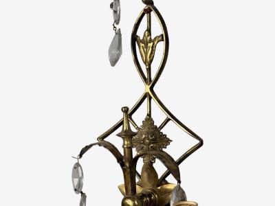 Neoclassical Style Wall Sconces Bronze Crystal France 1950s