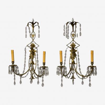 Neoclassical Style Wall Sconces Bronze Crystal France 1950s