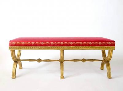 Neoclassical Swedish Gustavian Giltwood Curule Leg Long Bench circa 1805