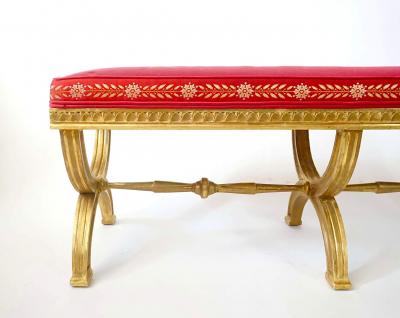 Neoclassical Swedish Gustavian Giltwood Curule Leg Long Bench circa 1805