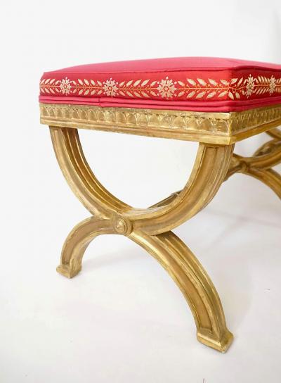 Neoclassical Swedish Gustavian Giltwood Curule Leg Long Bench circa 1805