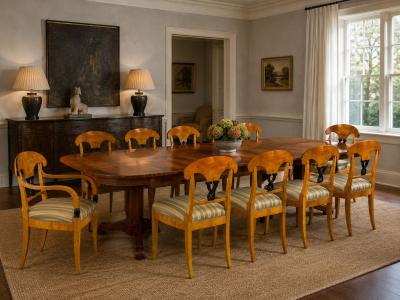 Neoclassical Ten Dining Chairs Ebonized Wood Beech Austria 1970s