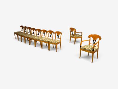 Neoclassical Ten Dining Chairs Ebonized Wood Beech Austria 1970s