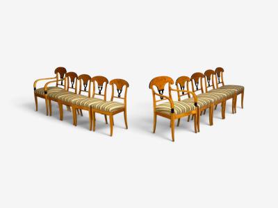 Neoclassical Ten Dining Chairs Ebonized Wood Beech Austria 1970s