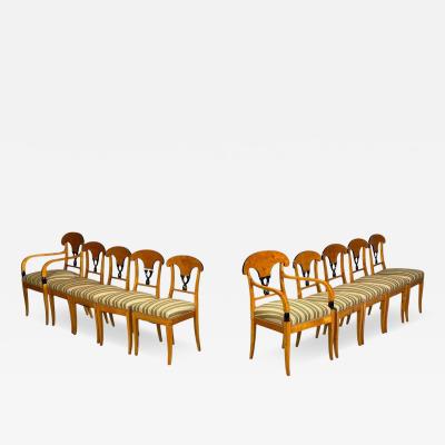 Neoclassical Ten Dining Chairs Ebonized Wood Beech Austria 1970s