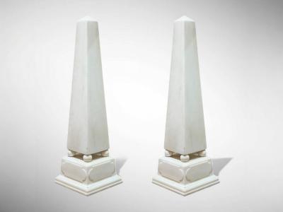 Neoclassical White Marble Obelisks on Pedestals France 1920s