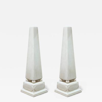 Neoclassical White Marble Obelisks on Pedestals France 1920s