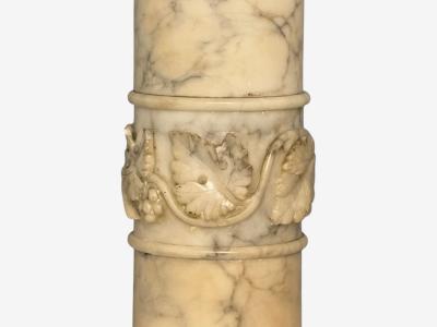 Neoclassical Winged Angel On Pillow Alabaster Statue on Pedestal Italy 1920s