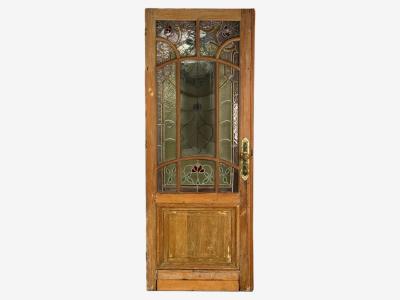 Neoclassical Wood Art Glass Large Stained Glass Doors Italy 1930s