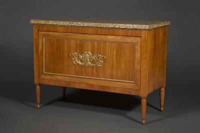 Neoclassical proportioned Lego di Cillegio and gilt wood mounted commodes