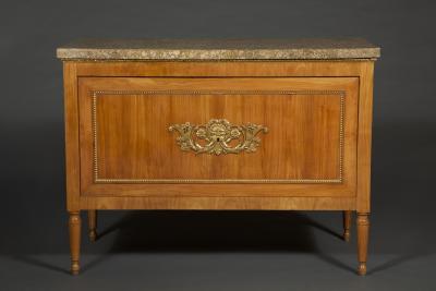 Neoclassical proportioned Lego di Cillegio and gilt wood mounted commodes