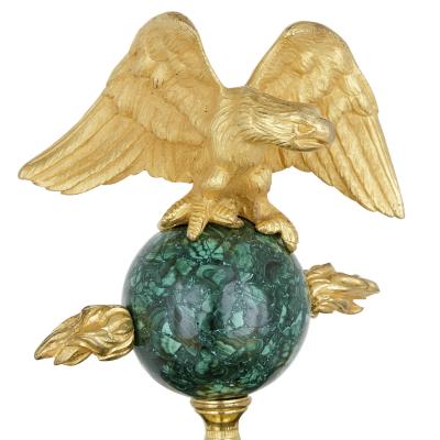Neoclassical style French malachite and gilt bronze mantel clock