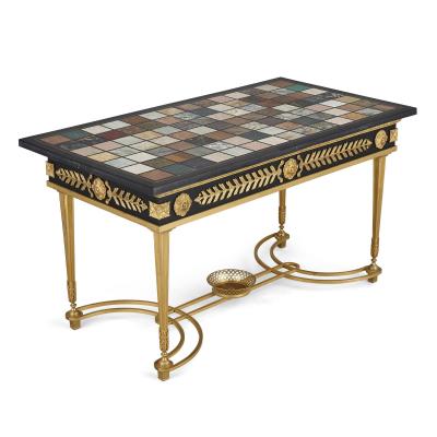 Neoclassical style coffee table with Italian marble specimen top