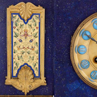 Neoclassical style gilt bronze enamel and lapis lazuli mantel clock