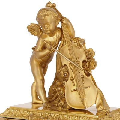 Neoclassical style gilt bronze mounted glass and marble mantel clock