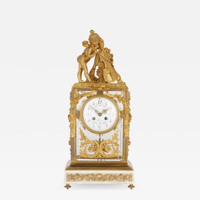 Neoclassical style gilt bronze mounted glass and marble mantel clock