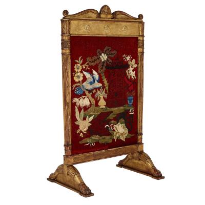 Neoclassical style giltwood firescreen with embroidery
