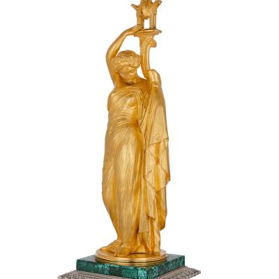 Neoclassical style malachite silvered and gilt bronze clock set