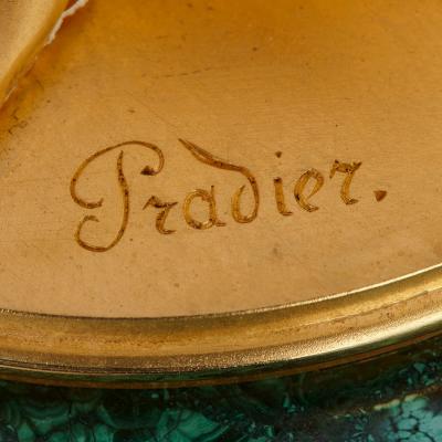 Neoclassical style malachite silvered and gilt bronze clock set