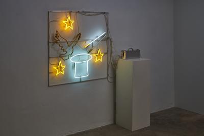Neon and Aluminum Magician Wall Sculpture 2000