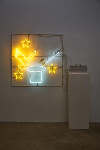 Neon and Aluminum Magician Wall Sculpture 2000