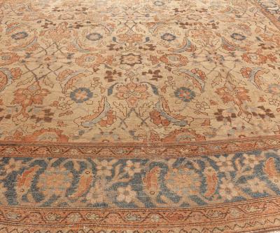 Neutral Beige Soft Blues and Pinks Antique Persian Malayer Rug