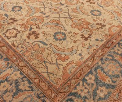 Neutral Beige Soft Blues and Pinks Antique Persian Malayer Rug