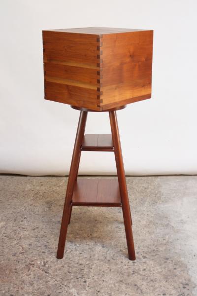 New Hope Style Carved Walnut Swivel Storage Cubby on Base