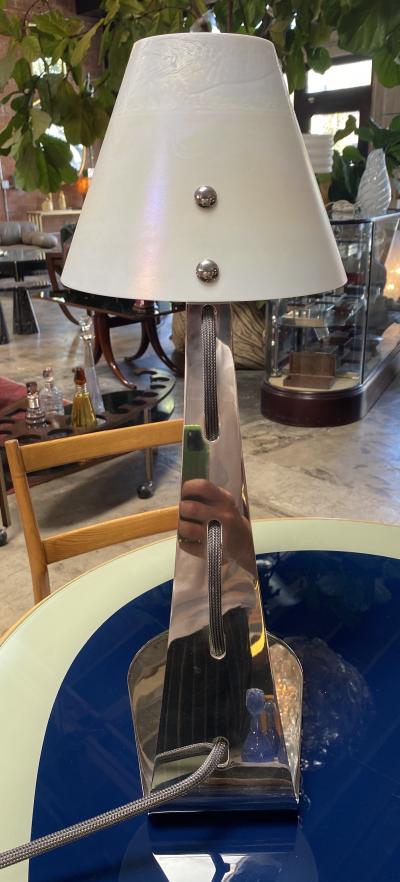 New Italian Midcentury Chrome And Murano Glass Desk Lamp 2000s